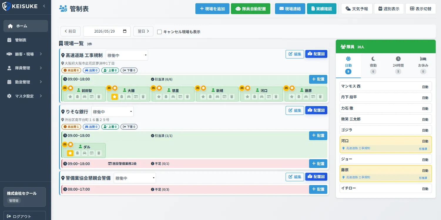 KEISUKE管制表画面